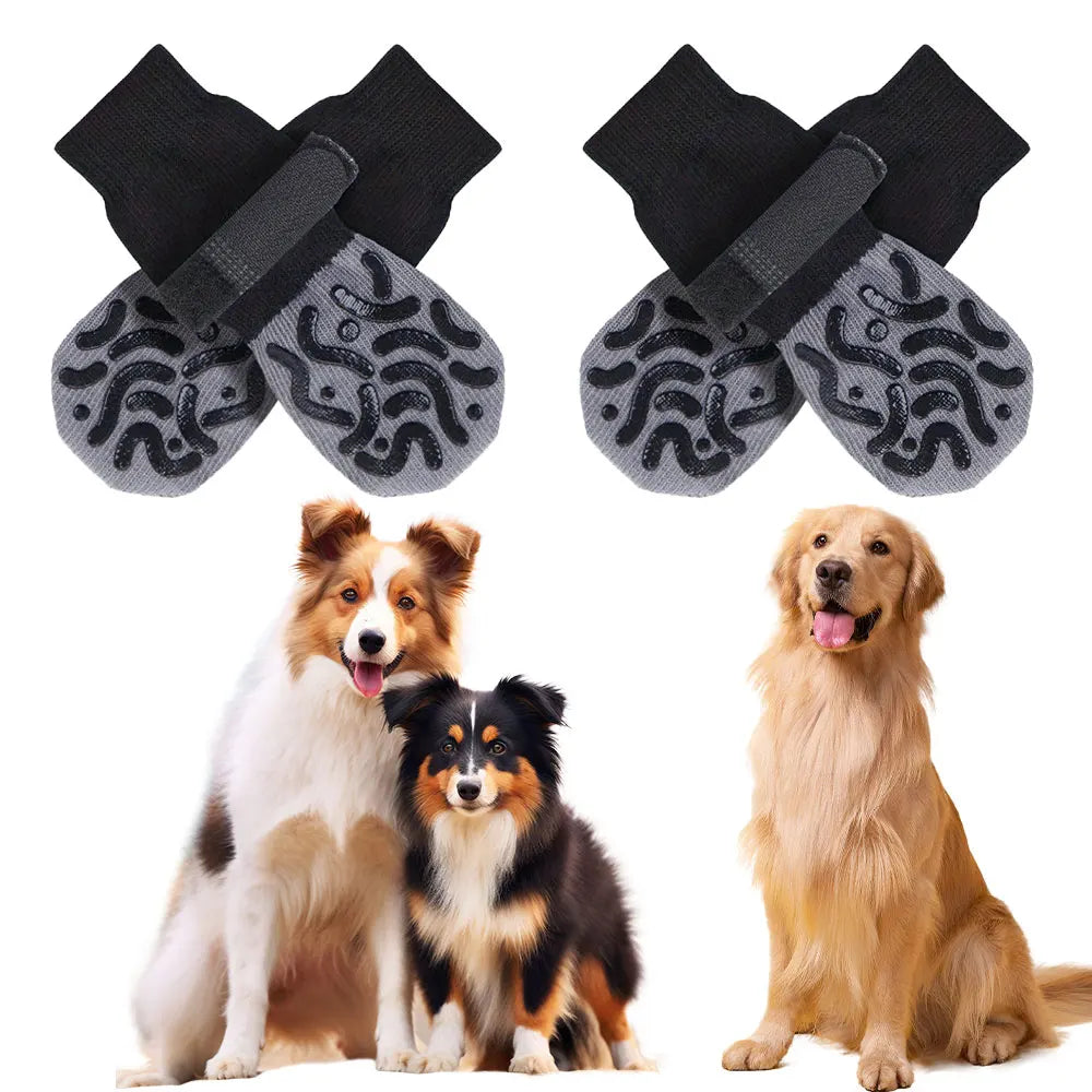 4-Pack Anti-Slip Dog Socks, Prevent Licking and Biting of Hard Wooden Floors, Strong Grip, Paw Protection, Anti-Scratch, Double-Sided Anti-Slip Dog Socks